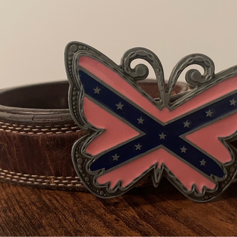 Women’s Nocona Genuine Leather Westen Belt 34 Butterfly Cross Statement Buckle - Picture 6 of 16